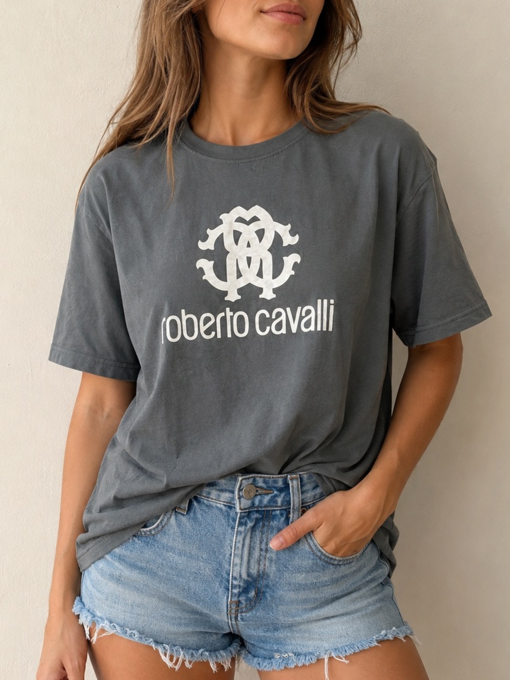 Roberto Cavalli Green Logo Short Sleeve Tee